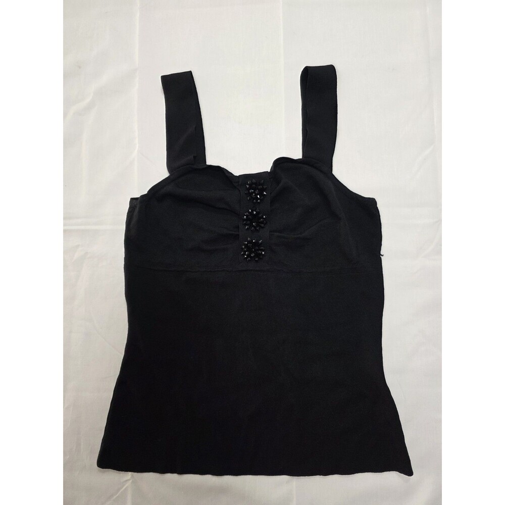 Christine Phillipe Of California black tank top embellished floral details Sz S